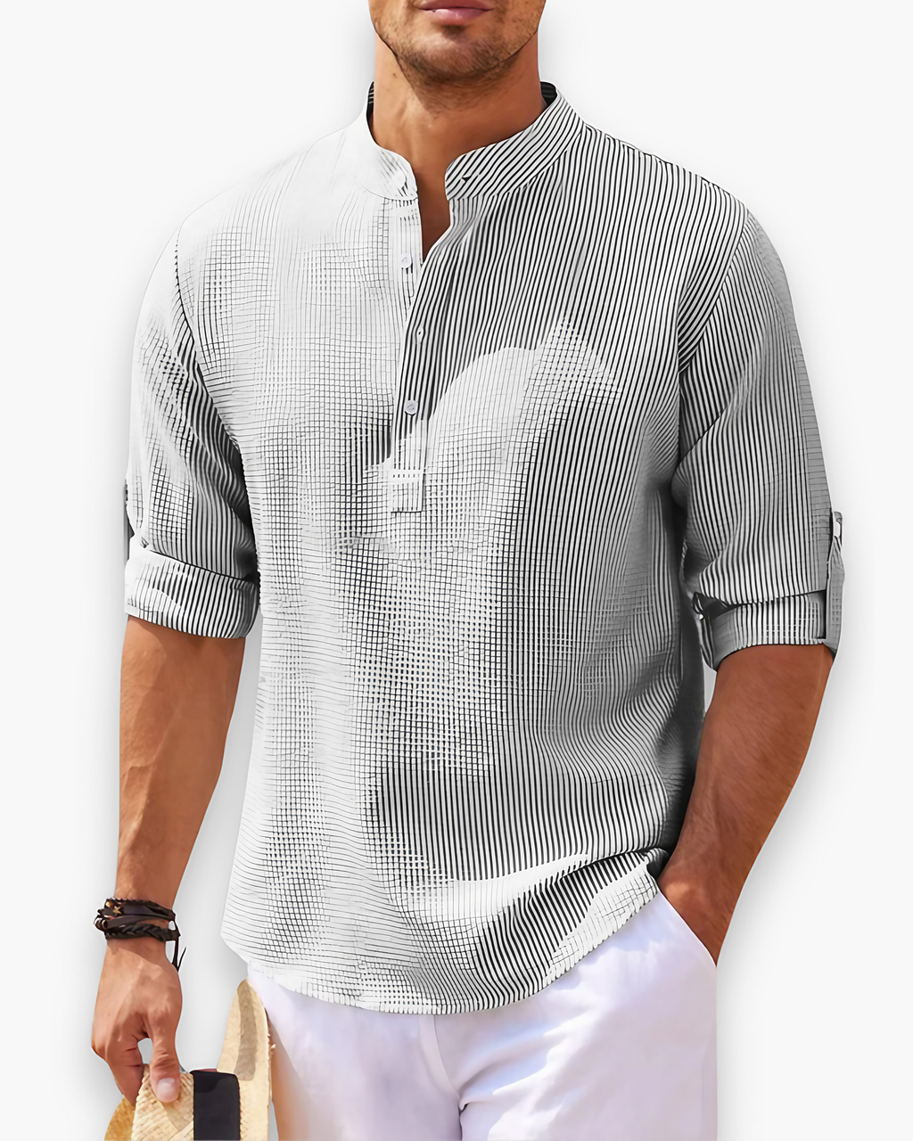 Chemise homme col mao, lavable en machine, du XS au 4XL, gris clair
