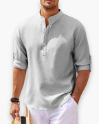 Chemise homme col mao, lavable en machine, du XS au 4XL, gris clair