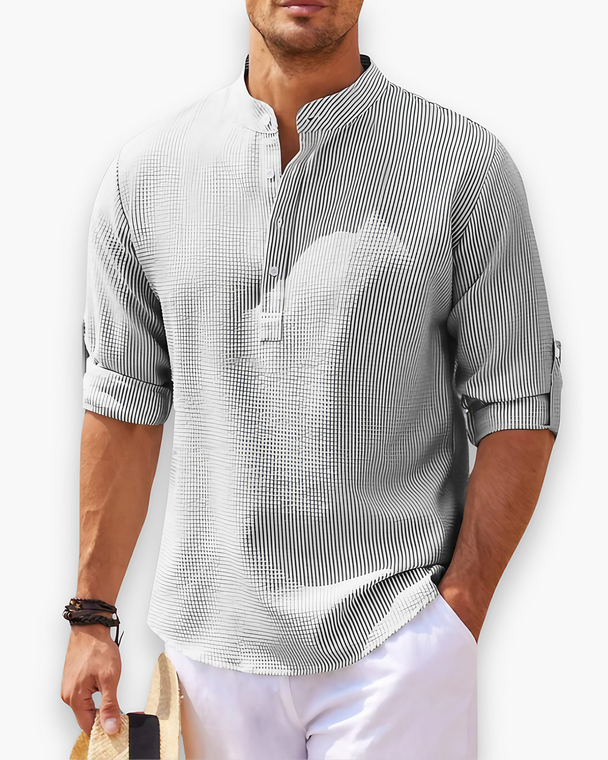 Chemise homme col mao, lavable en machine, du XS au 4XL, gris clair