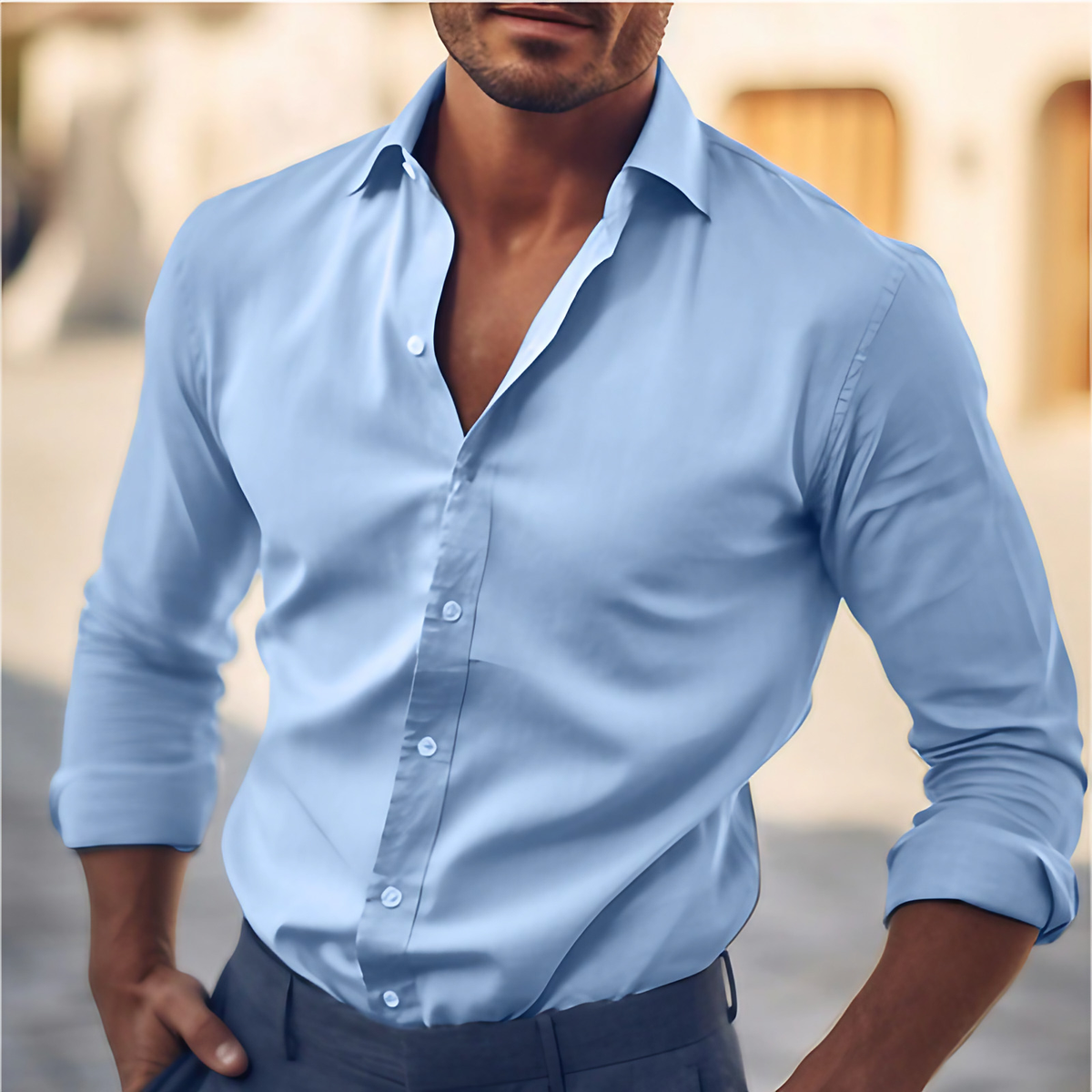 Chemise homme coupe moderne, sept coloris, du S au 3XL, bleu clair