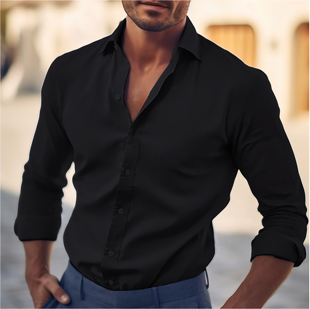 Chemise homme coupe moderne, sept coloris, du S au 3XL, noir