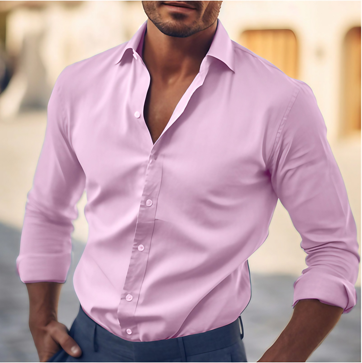 Chemise homme coupe moderne, sept coloris, du S au 3XL, rose