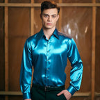 Chemise homme en satin, finition brillante, huit coloris, bleu ciel