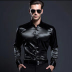 Chemise homme en satin, finition brillante, huit coloris, noir