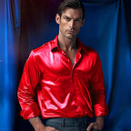 Chemise homme en satin, finition brillante, huit coloris, rouge