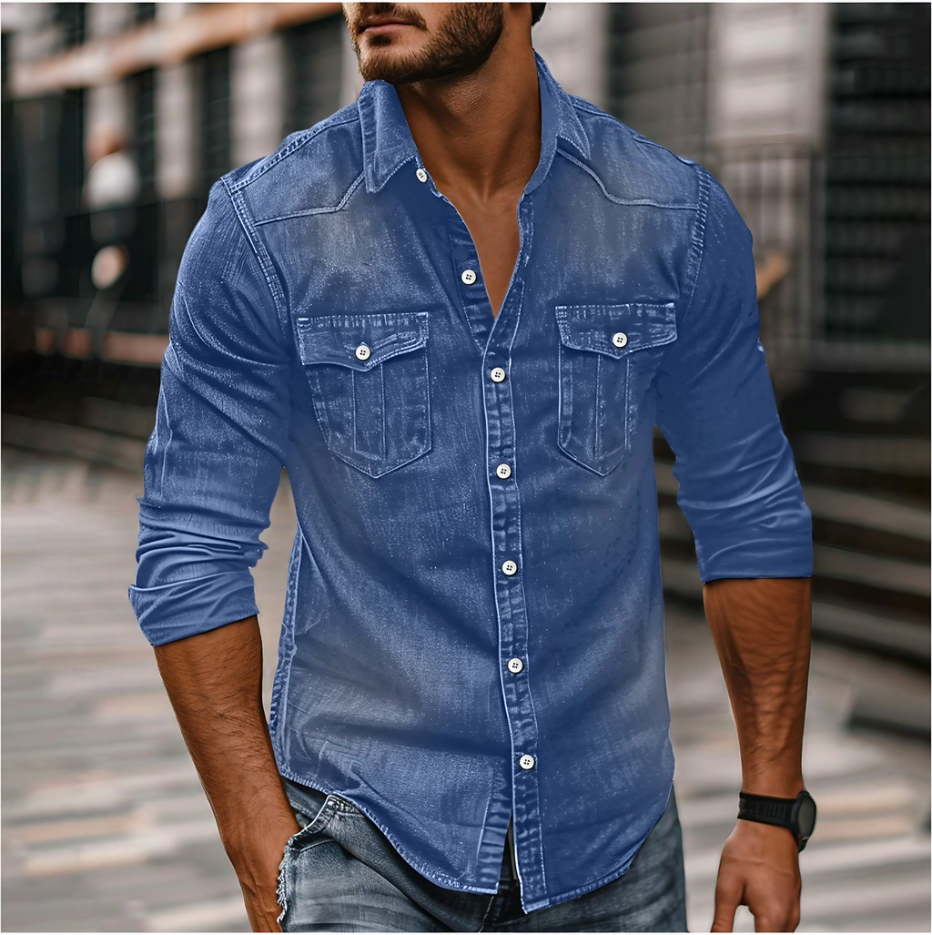 Chemise homme à poches poitrine, col classique, du S au 3XL, bleu denim