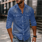 Chemise homme à poches poitrine, col classique, du S au 3XL, bleu denim