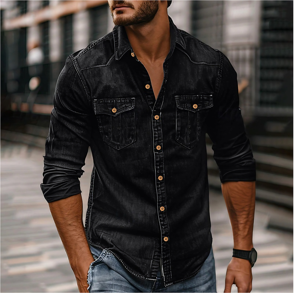 Chemise homme à poches poitrine, col classique, du S au 3XL, noir