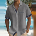 Chemise homme à manches courtes, patte de boutonnage contrastée, gris