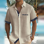 Chemise homme à manches courtes, patte de boutonnage contrastée, kaki