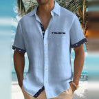 Chemise homme à manches courtes, patte de boutonnage contrastée, bleu ciel