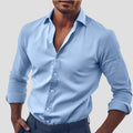 Chemise homme cintrée à col italien, manches longues, S au 5XL, bleu clair