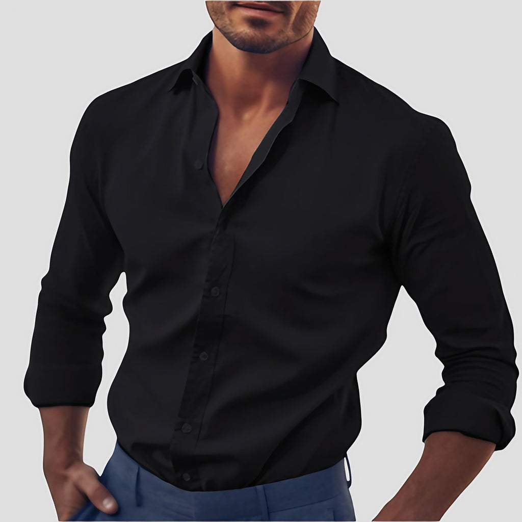 Chemise homme cintrée à col italien, manches longues, S au 5XL, noir