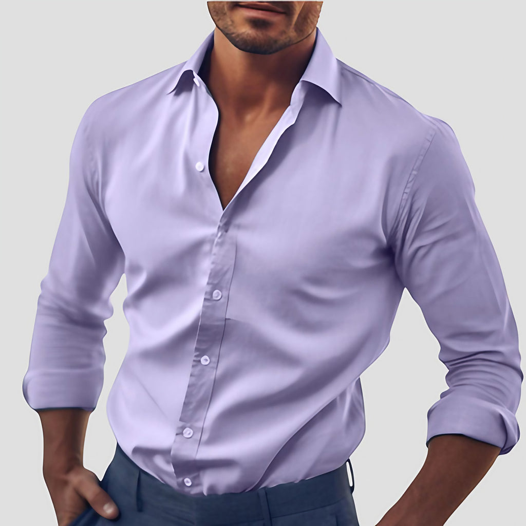 Chemise homme cintrée à col italien, manches longues, S au 5XL, violet