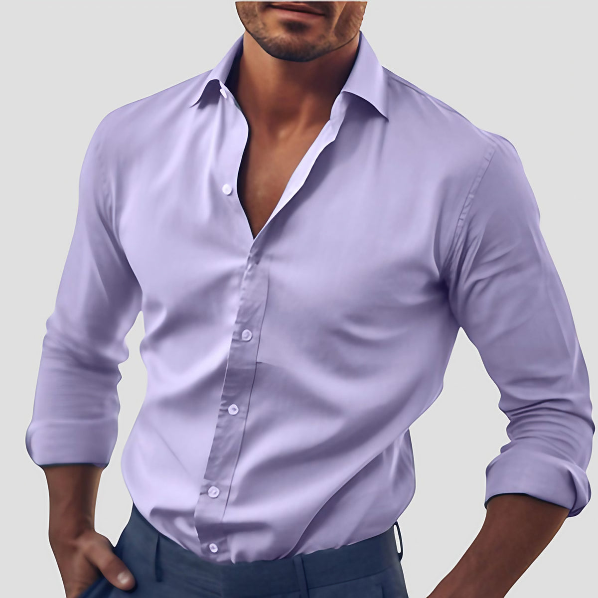 Chemise homme cintrée à col italien, manches longues, S au 5XL, violet