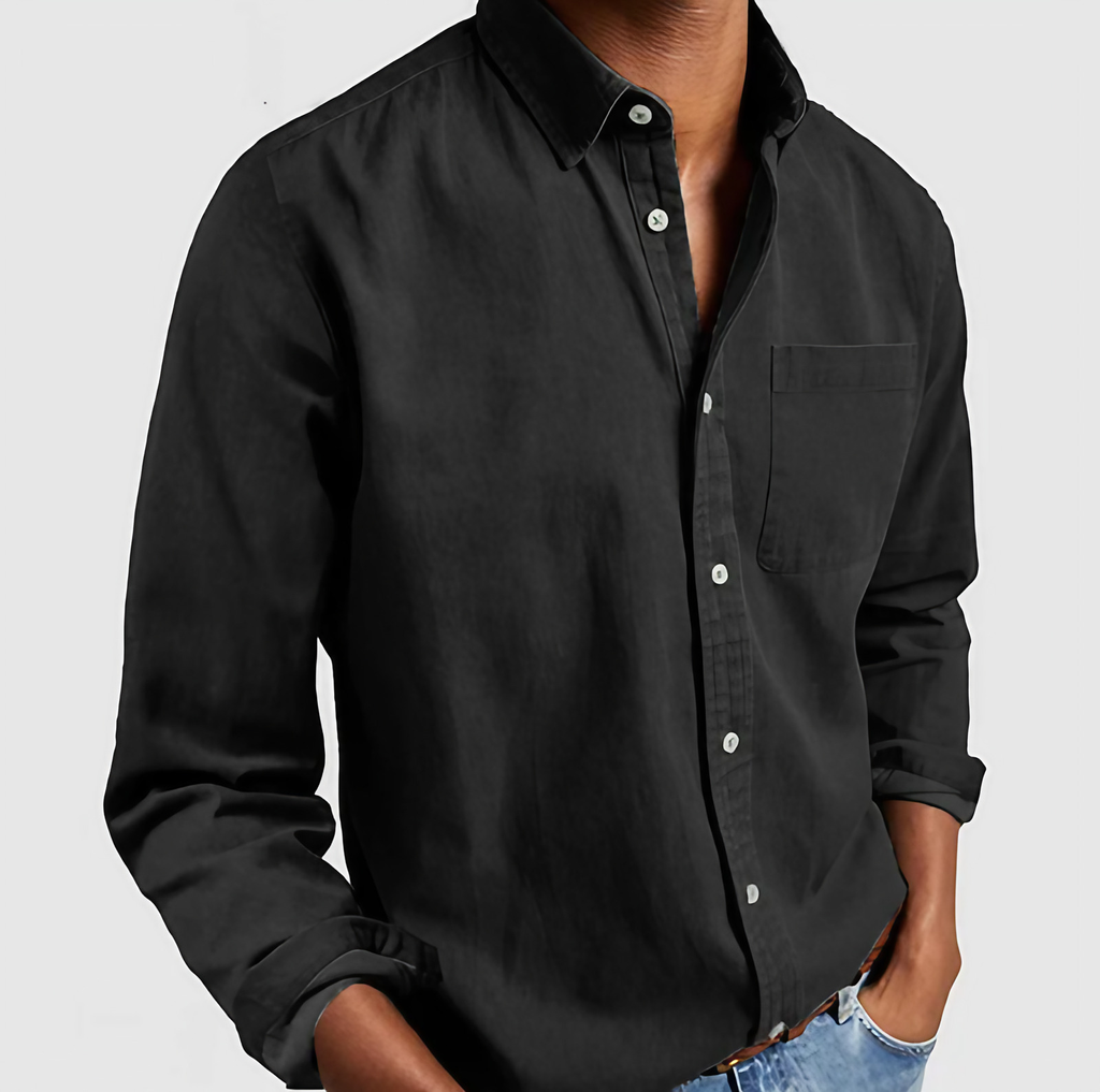 Chemise homme à col Mao, coupe regular, six coloris, noir