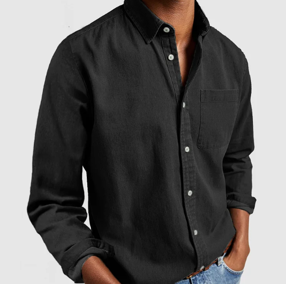 Chemise homme à col Mao, coupe regular, six coloris, noir