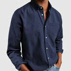 Chemise homme à col Mao, coupe regular, six coloris, bleu foncé
