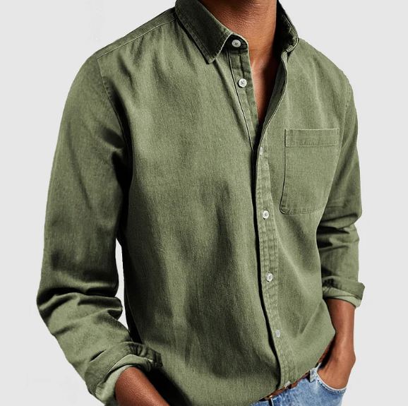 Chemise homme à col Mao, coupe regular, six coloris, vert