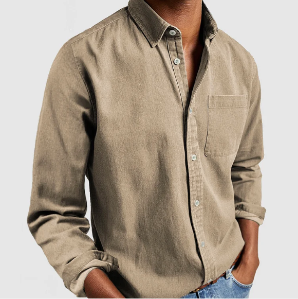 Chemise homme à col Mao, coupe regular, six coloris, beige