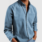 Chemise homme à col Mao, coupe regular, six coloris, bleu clair
