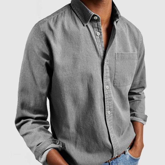 Chemise homme à col Mao, coupe regular, six coloris, gris