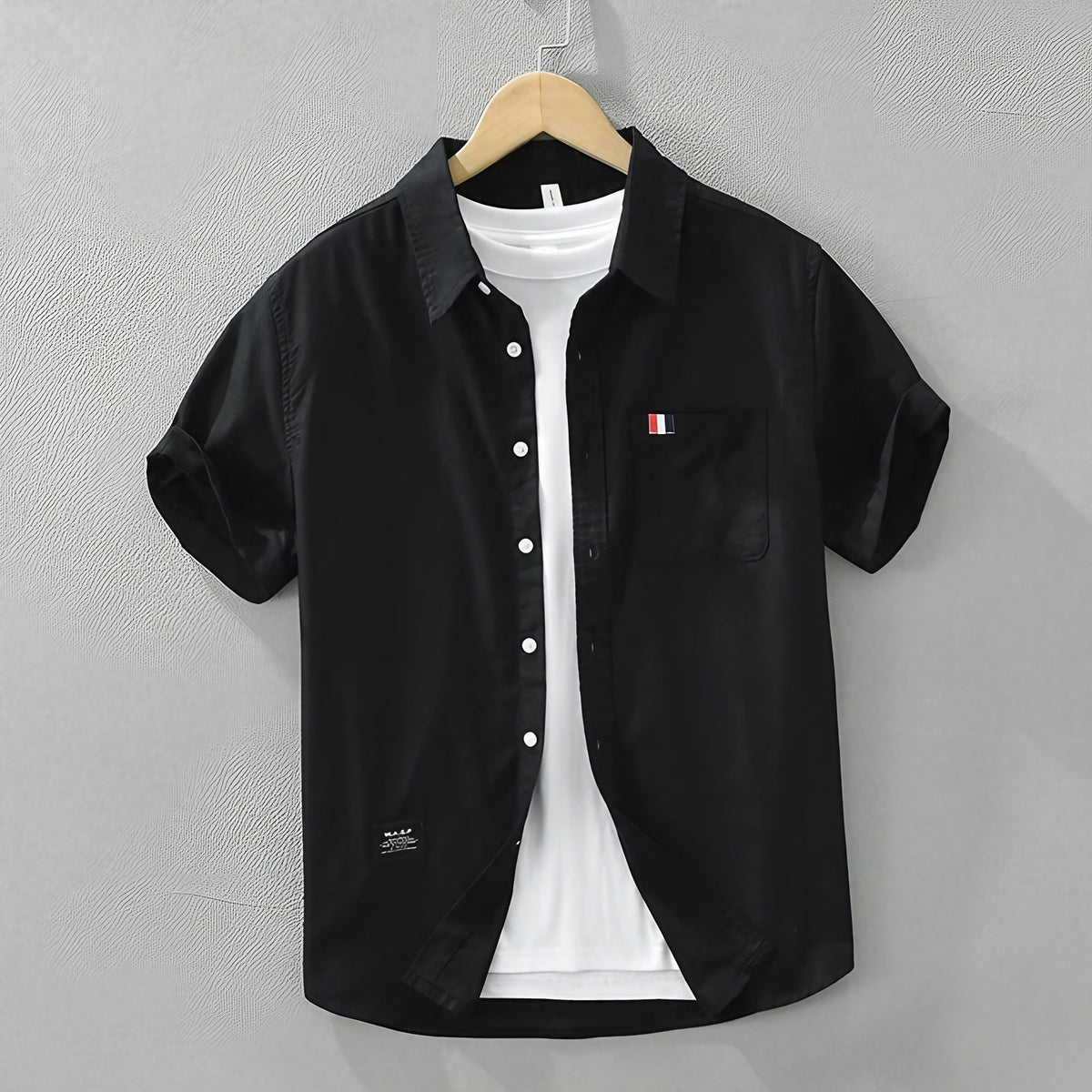 Chemise homme à manches courtes, cinq coloris, du XS au 2XL, noir