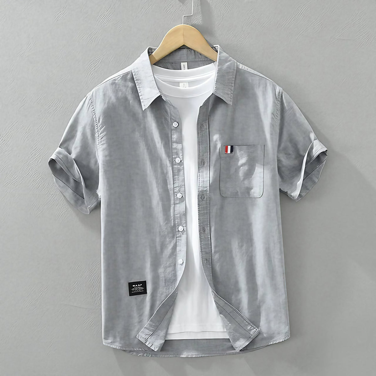 Chemise homme à manches courtes, cinq coloris, du XS au 2XL, gris