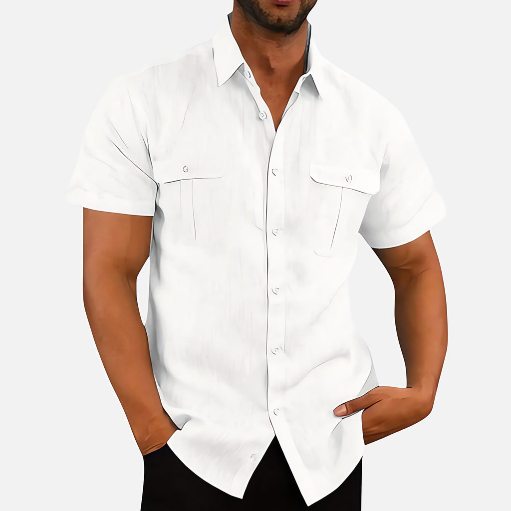 Chemise homme manches courtes, coupe décontractée, six coloris, blanc