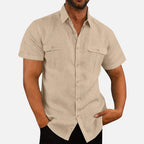 Chemise homme manches courtes, coupe décontractée, six coloris, kaki