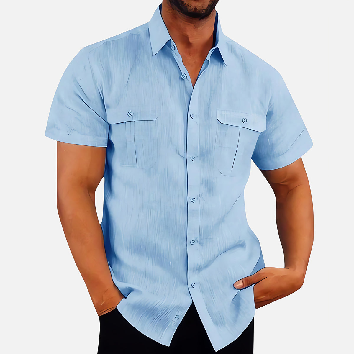 Chemise homme manches courtes, coupe décontractée, six coloris, bleu