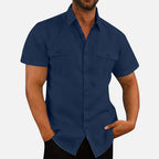 Chemise homme manches courtes, coupe décontractée, six coloris, bleu foncé