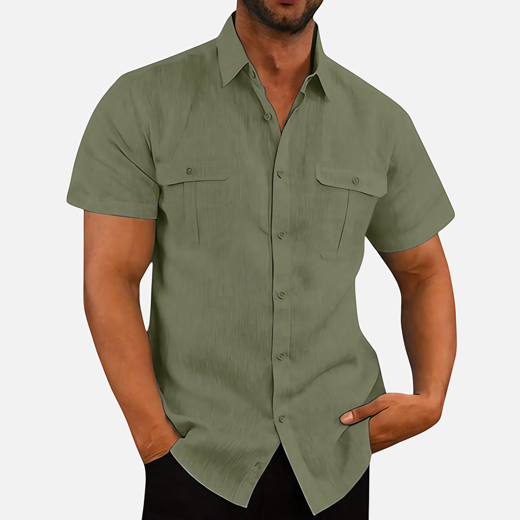 Chemise homme manches courtes, coupe décontractée, six coloris, vert foncé