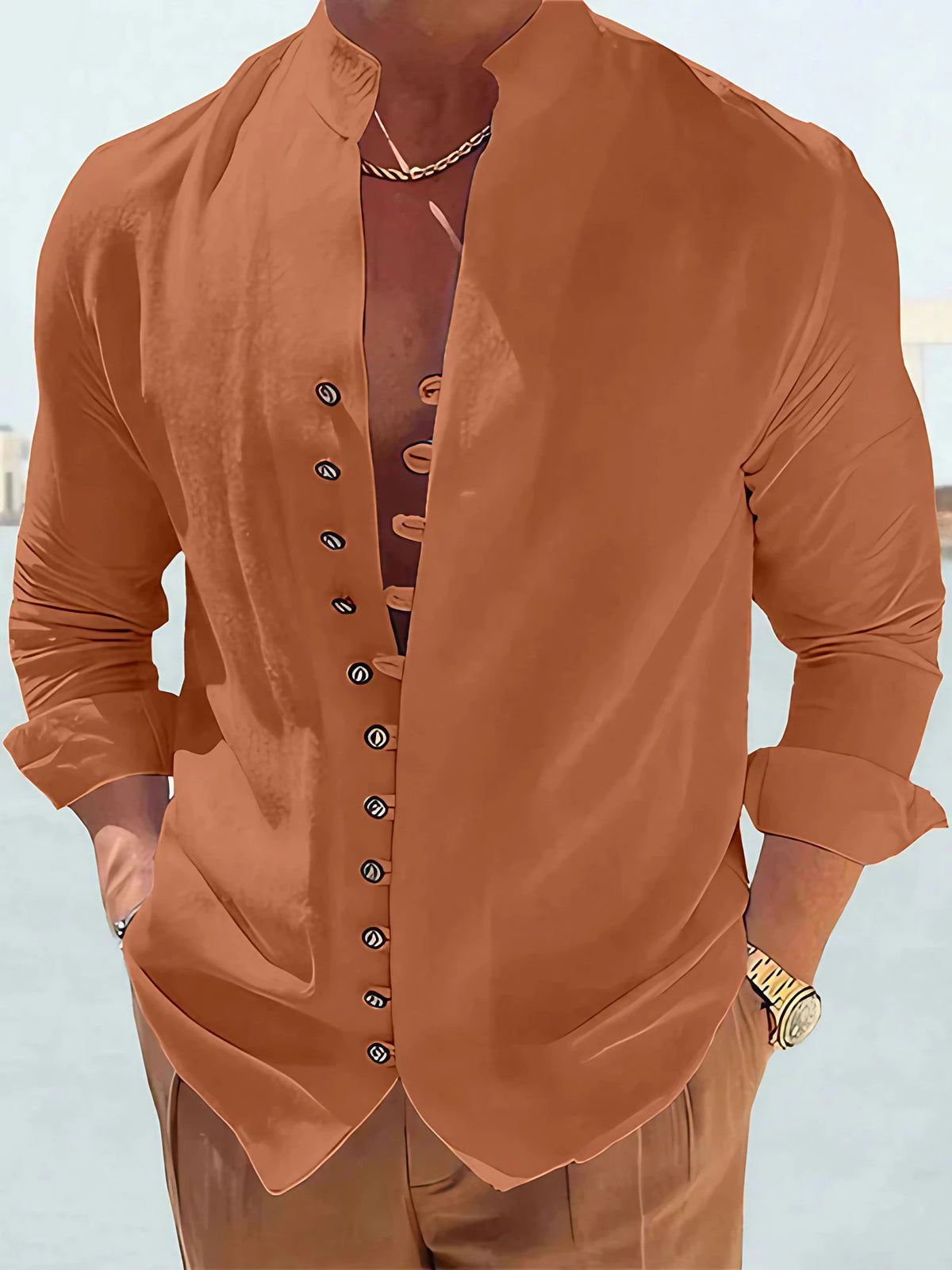 Chemise homme d'été, cinq coloris, du XS au 3XL, marron