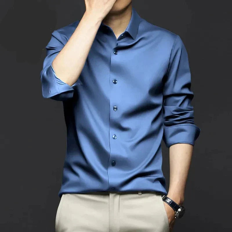 Chemise homme coupe classique pour le bureau, du S au 3XL, bleu