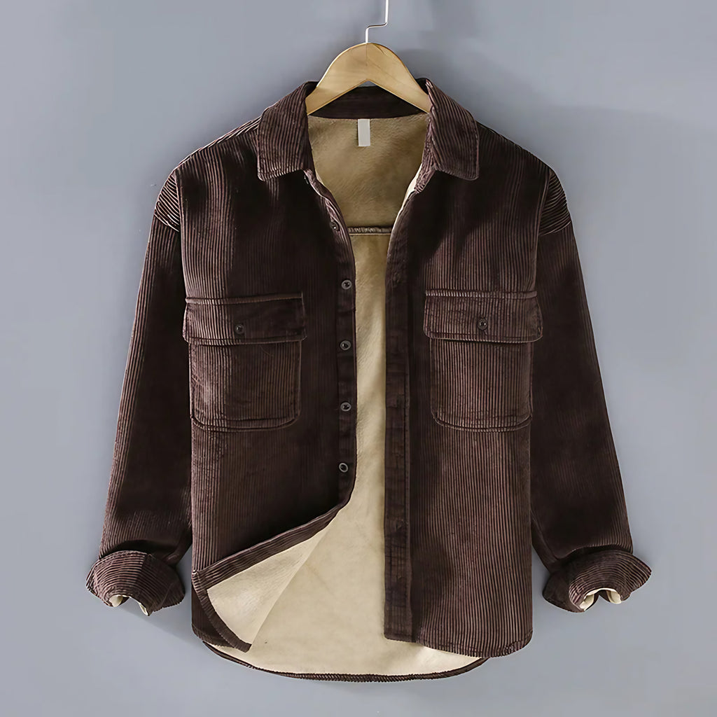 Chemise homme en velours côtelé à manches longues, M au 3XL, marron