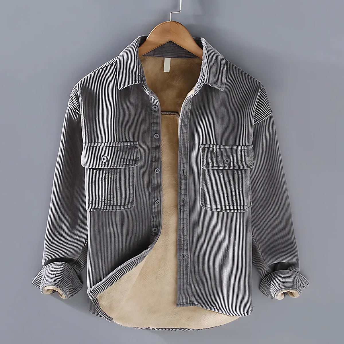 Chemise homme en velours côtelé à manches longues, M au 3XL, gris