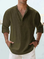 Chemise homme d'été à col ouvert, coupe fluide, du S au 5XL, vert militaire