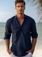 Chemise homme d'été à col ouvert, coupe fluide, du S au 5XL