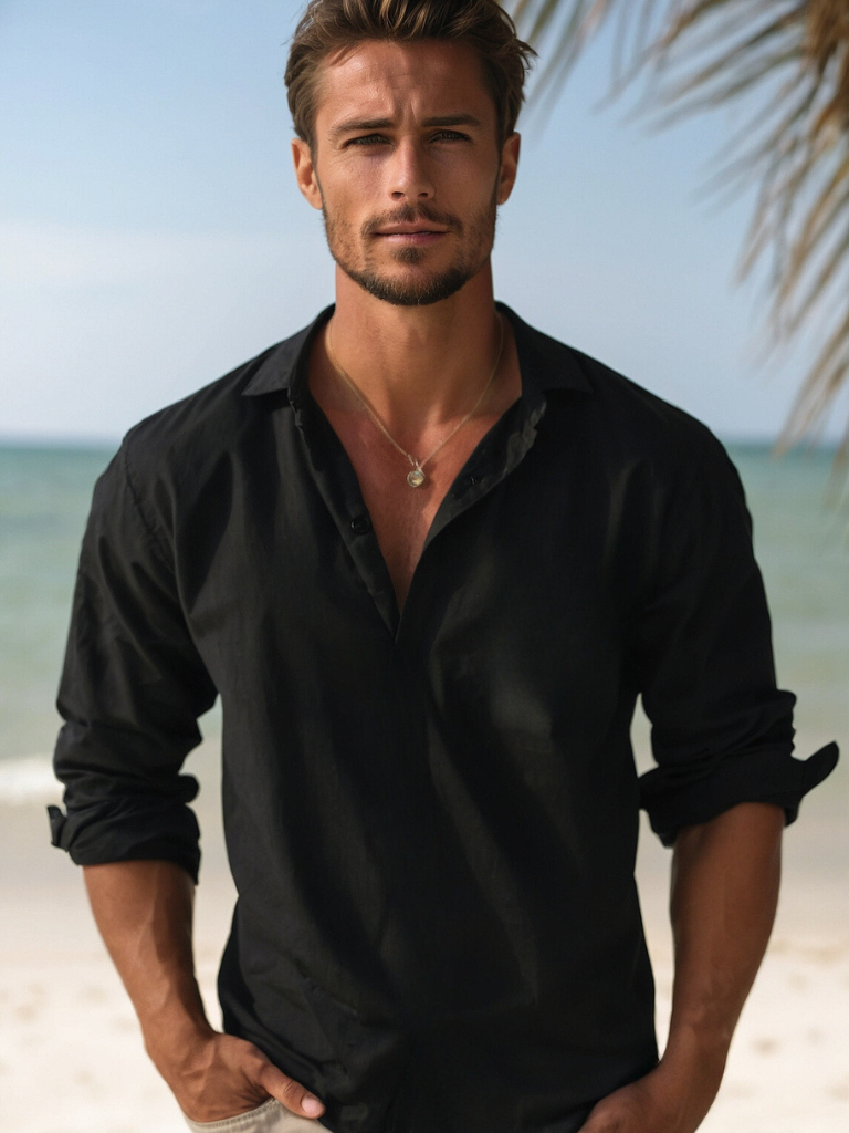 Chemise homme d'été à col ouvert, coupe fluide, du S au 5XL