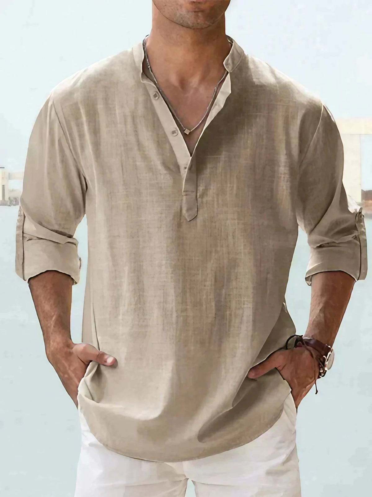 Chemise homme d'été à col ouvert, coupe fluide, du S au 5XL, marron