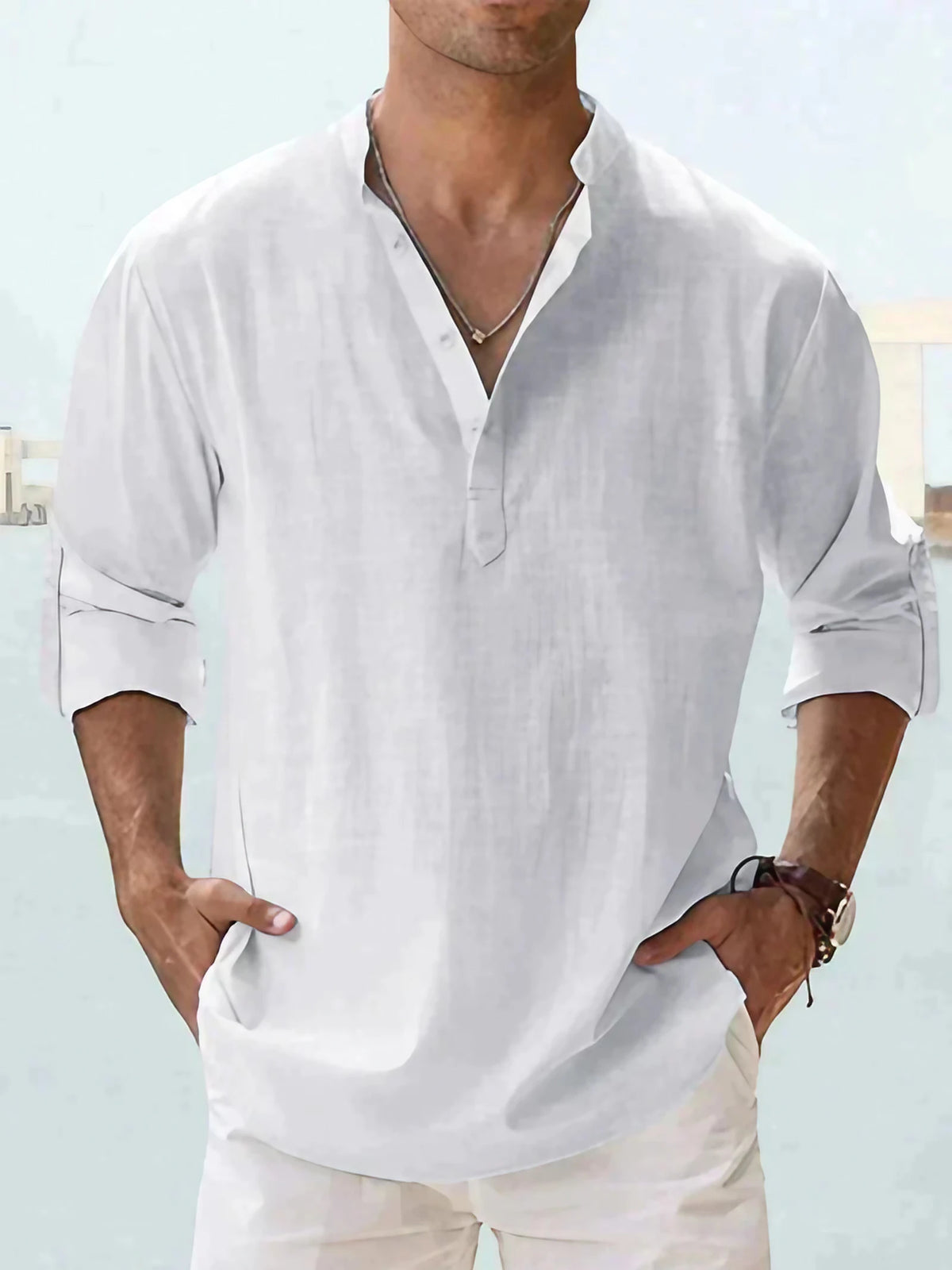 Chemise homme d'été à col ouvert, coupe fluide, du S au 5XL, blanc