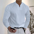 Chemise homme col V à manches longues, douze coloris, blanc