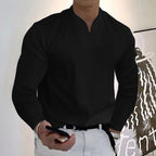Chemise homme col V à manches longues, douze coloris, noir