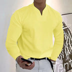 Chemise homme col V à manches longues, douze coloris, jaune