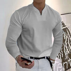 Chemise homme col V à manches longues, douze coloris, gris clair