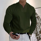 Chemise homme col V à manches longues, douze coloris, vert foncé