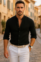 Chemise homme manches longues, style casual chic, du XS au 4XL, noir