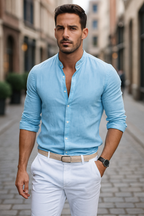Chemise homme manches longues, style casual chic, du XS au 4XL, bleu foncé