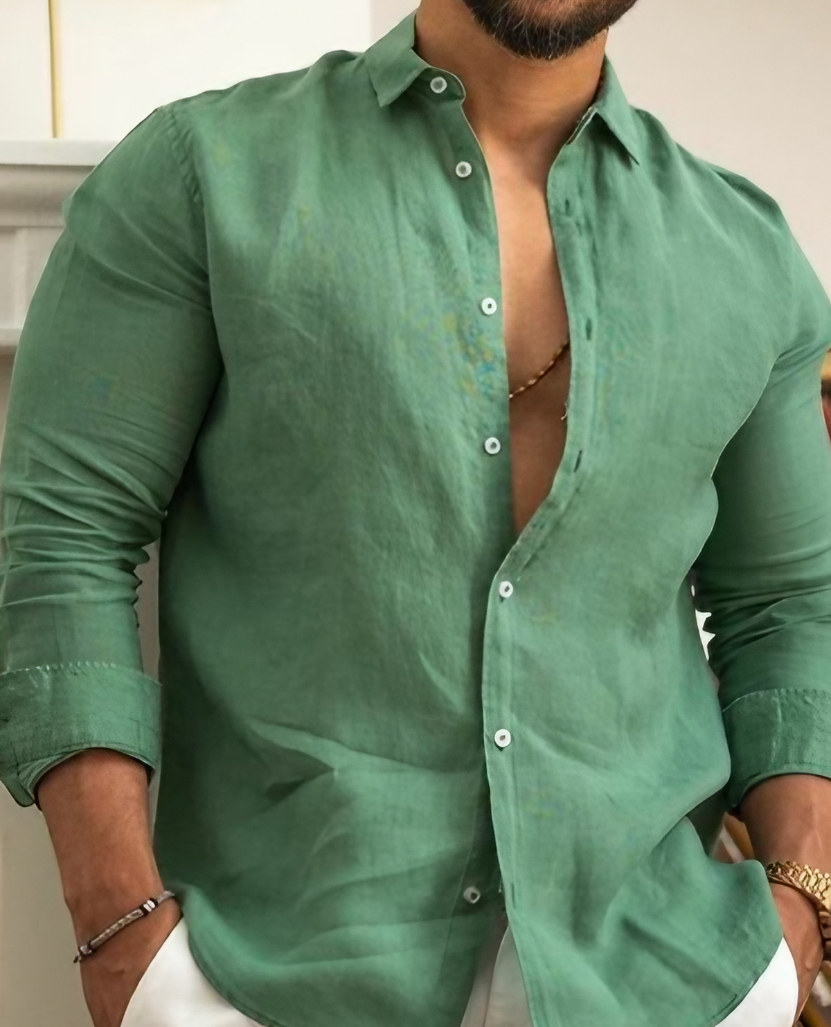 Chemise homme manches longues, cinq coloris, du XS au 3XL, vert